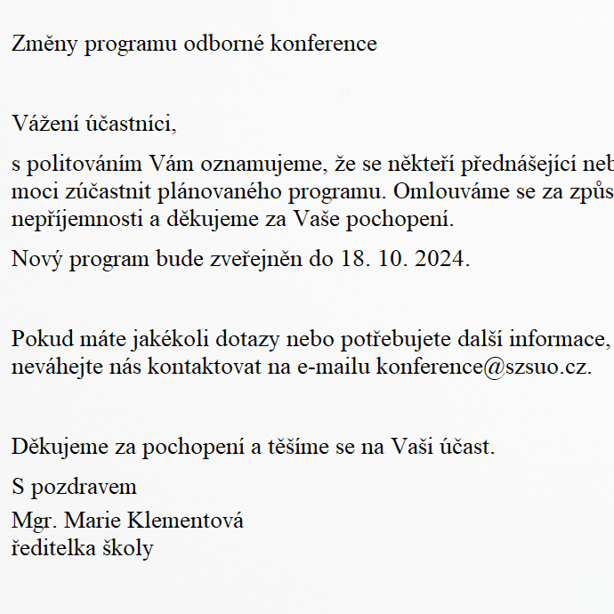 Odborná konference - změny v programu